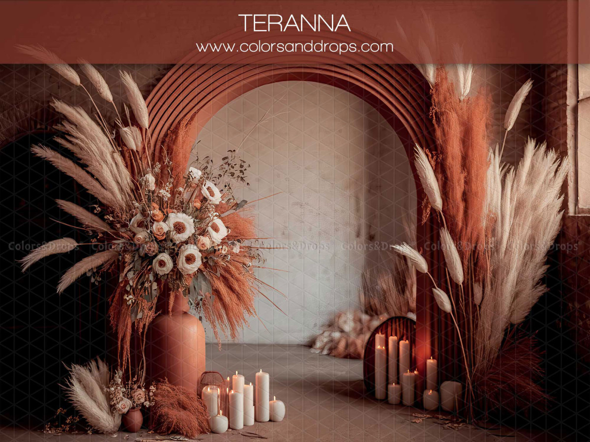Mother's & Father's Day photo backdrop Teranna – terracotta arch with pampas grass, dried flowers and candles | Colors&Drops
