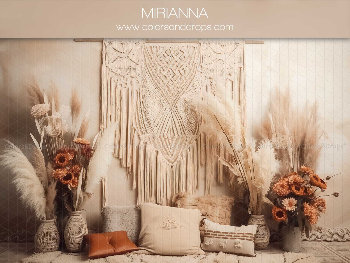 Mother's & Father's Day photo backdrop Mirianna – macramé wall hanging with pampas grass, orange flowers and | Colors&Drops