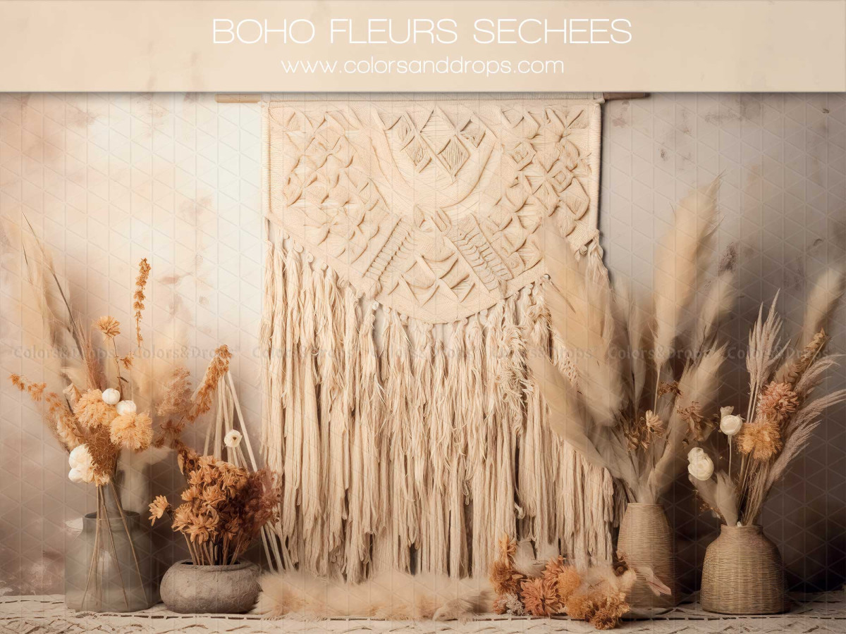 Mother's & Father's Day photo backdrop Boho Fleurs Sechees – large macramé wall hanging with pampas grass and | Colors&Drops