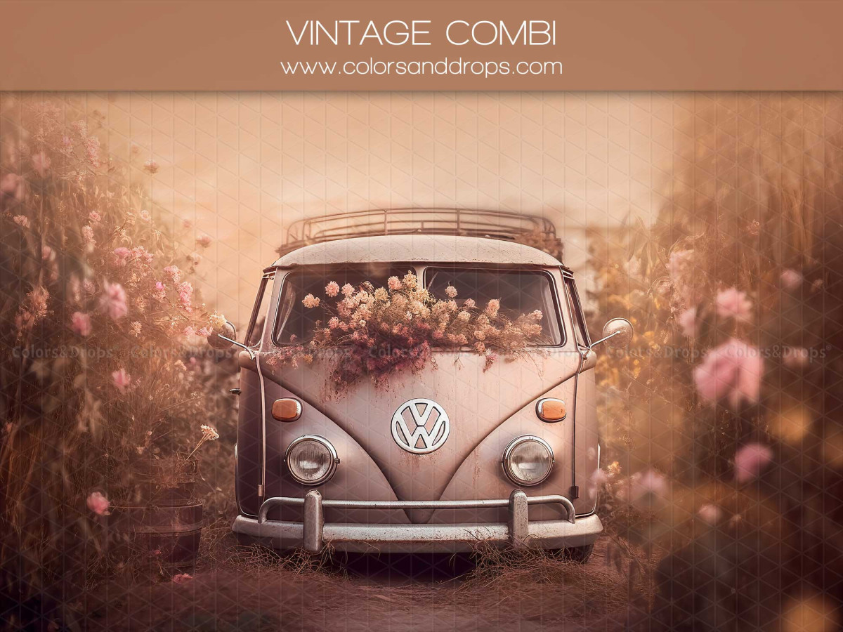Fondo fotográfico para el Día de la Madre y del Padre Vintage Combi – furgoneta combi vintage florida en un | Colors&Drops