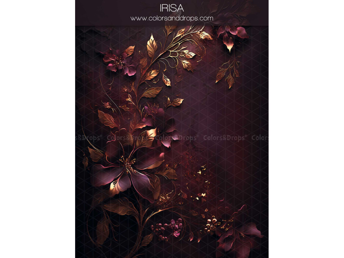 Fond photo grossesse et portrait Irisa – fond floral sombre bordeaux à feuilles dorées | Colors&Drops