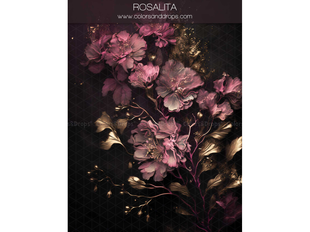 Fond photo grossesse et portrait Rosalita – fond floral sombre avec fleurs roses et dorures | Colors&Drops
