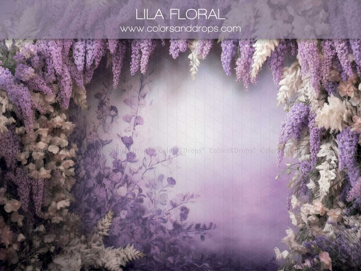Maternity & portrait photo backdrop Lila Floral – lilac wisteria and white flower arch | Colors&Drops