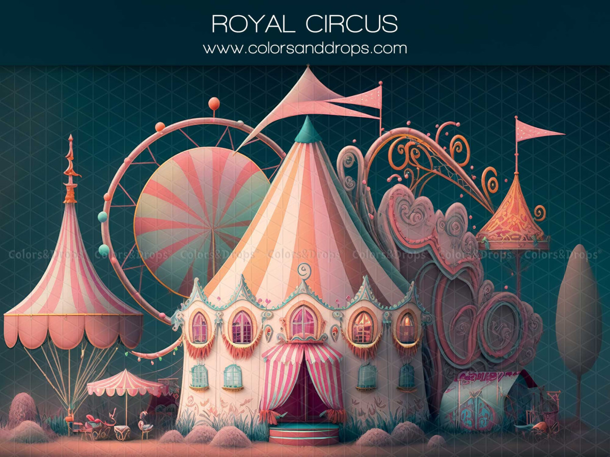 Fond photo bébé et smash cake Royal Circus – chapiteau de cirque rose et grande roue | Colors&Drops