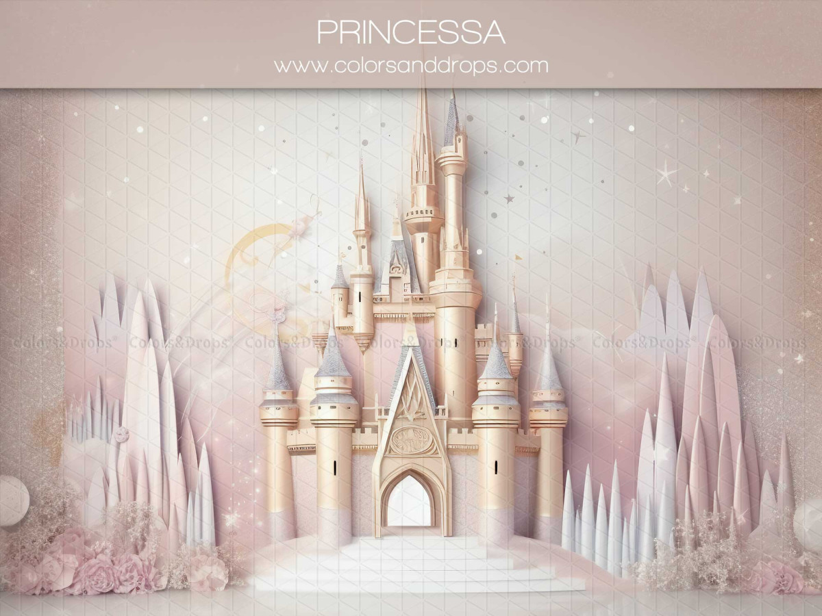 Fondo fotográfico de bebé y smash cake Princessa – castillo de princesa rosa pastel con cristales | Colors&Drops