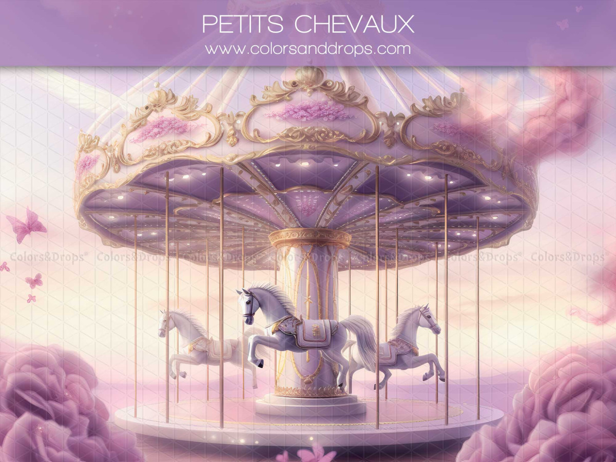 Baby & cake smash photo backdrop Petits Chevaux – pastel purple carousel with horses | Colors&Drops