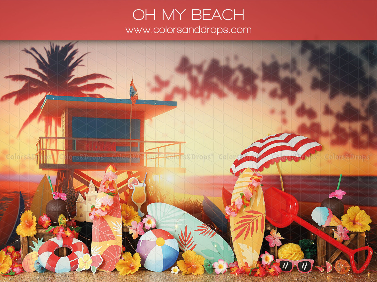 Baby & cake smash photo backdrop Oh My Beach – lifeguard tower on the beach at sunset | Colors&Drops