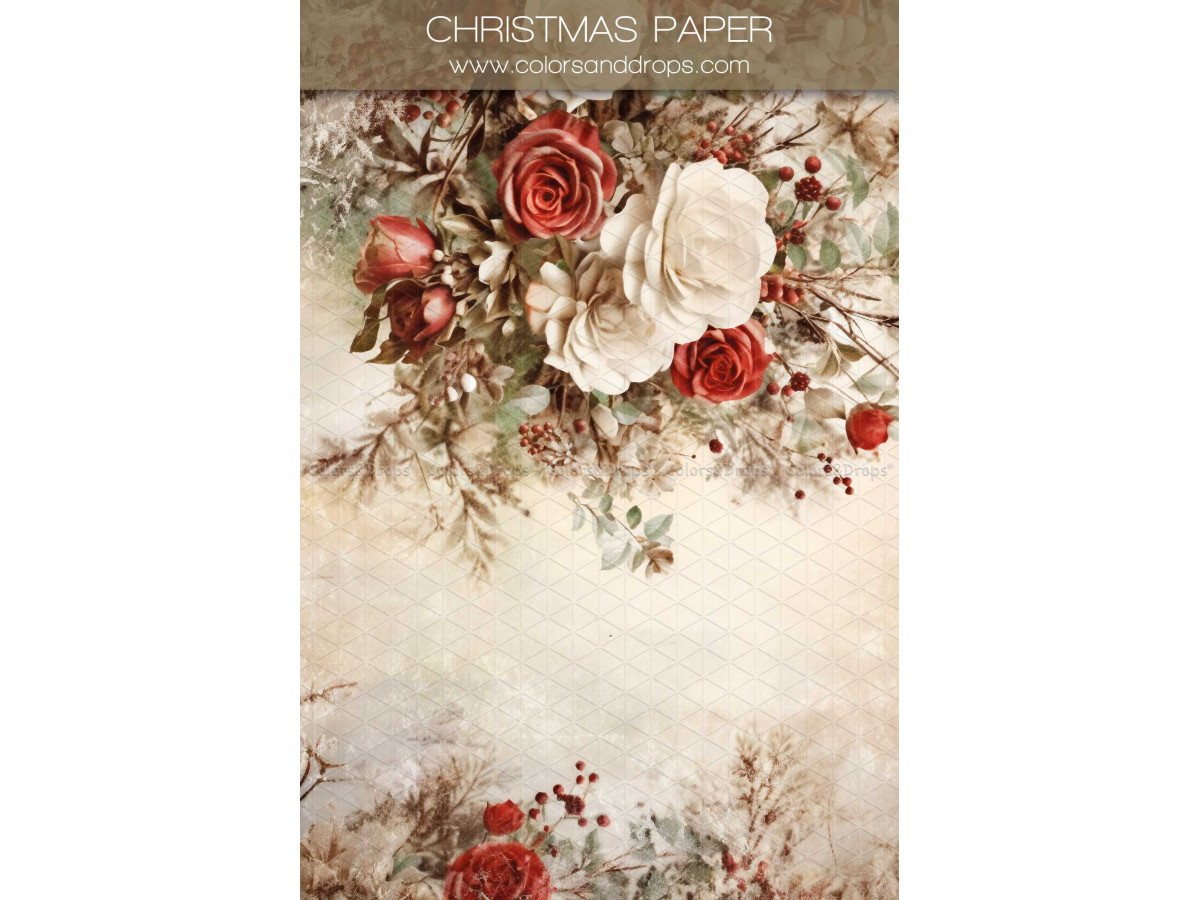 Fond photo grossesse et portrait Christmas Paper – fond papier vintage avec roses rouges et blanches de Noël | Colors&Drops