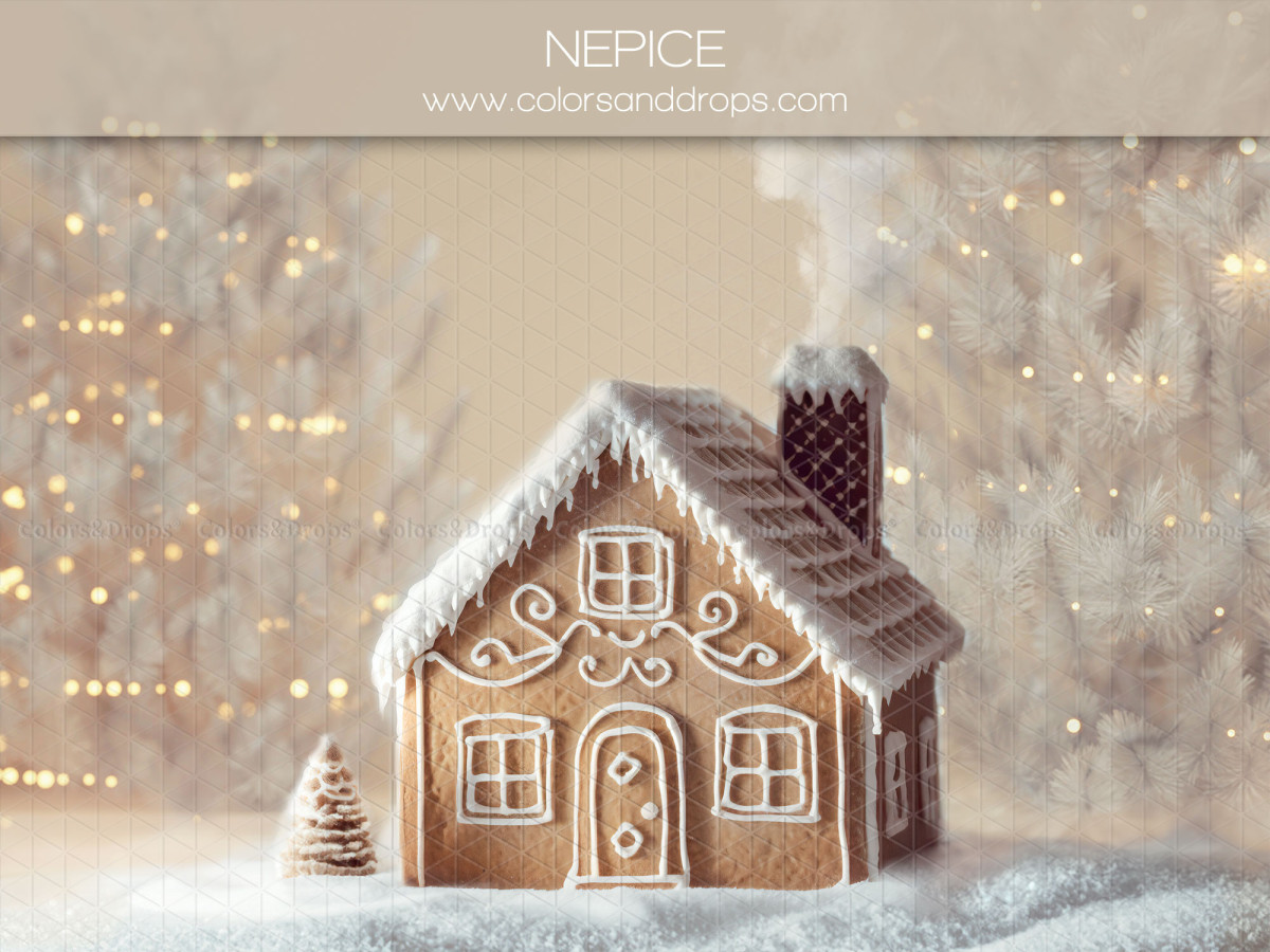 Fondo fotográfico de Navidad Nepice – casa de jengibre en la nieve con bokeh | Colors&Drops