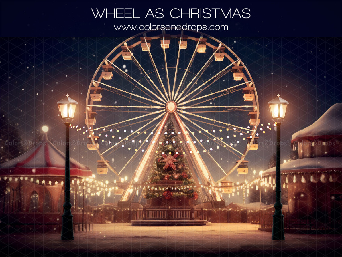Fondo fotográfico Wheel As Christmas – noria navideña iluminada con farolas de noche | Colors&Drops