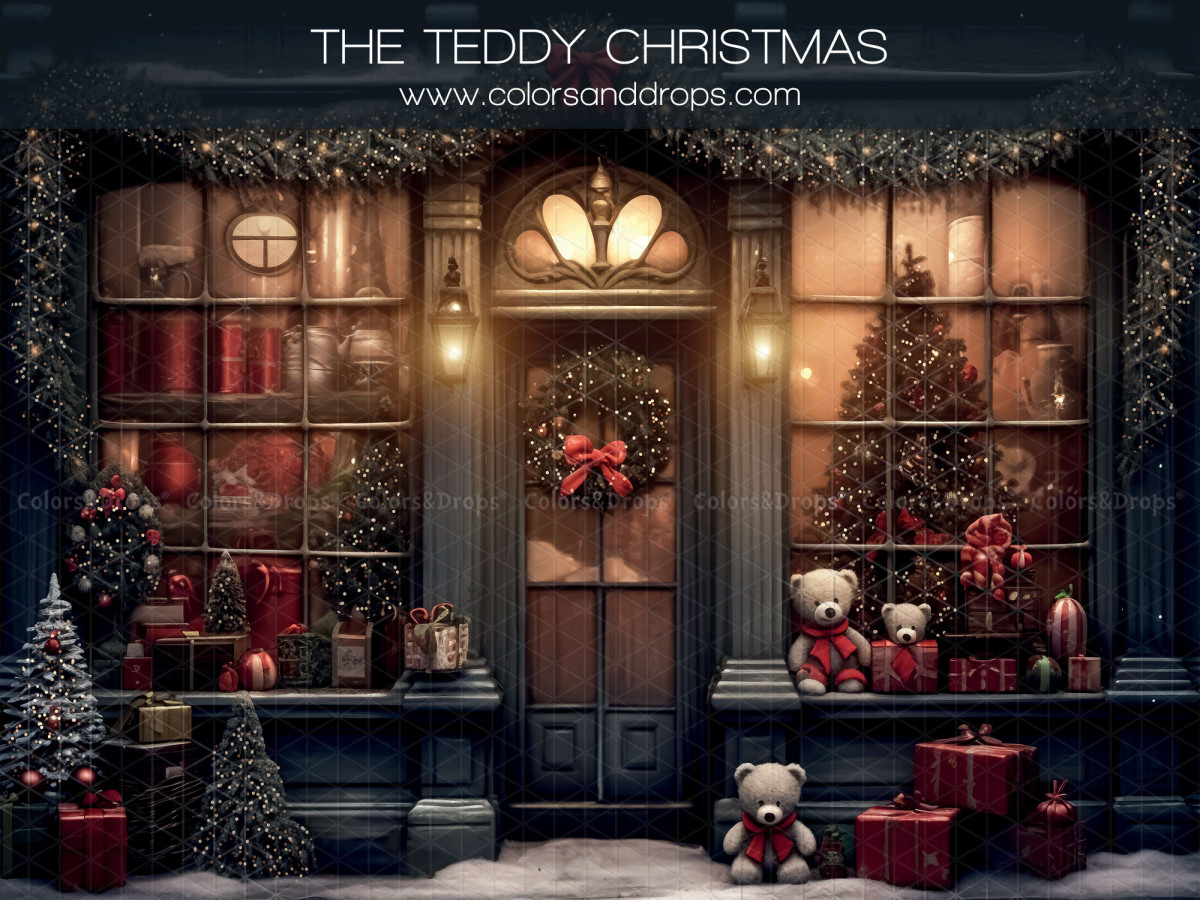 Photo backdrop The Teddy Christmas – Christmas toy shop front with teddy bears | Colors&Drops