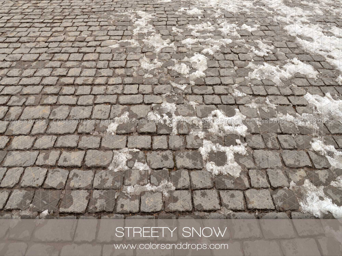 Christmas photo backdrop & floor Streety Snow – grey cobblestones dusted with snow | Colors&Drops