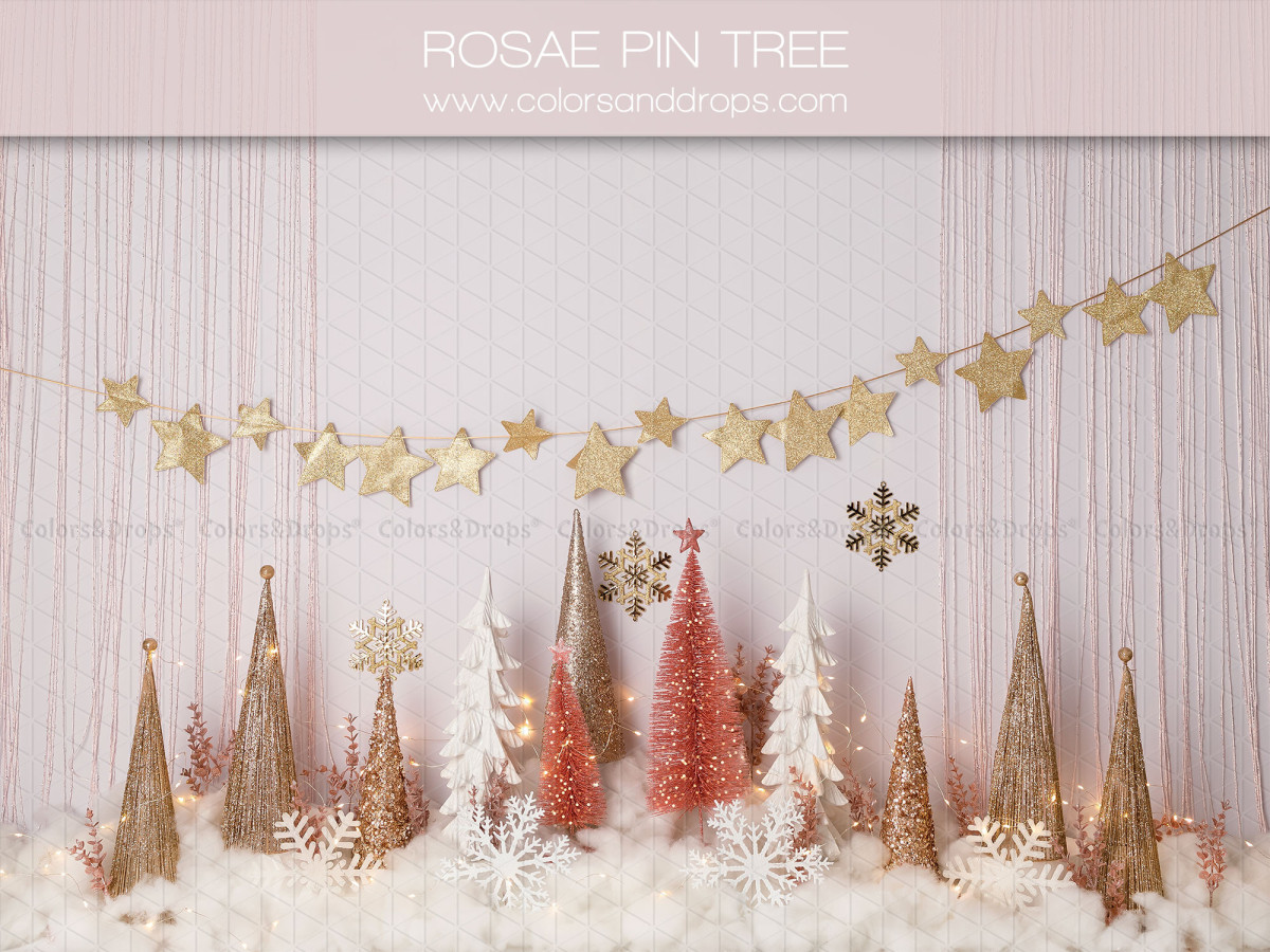 Fondo fotográfico de bebé y smash cake Rosae Pin Tree – abetos miniatura rosas con guirnalda de estrellas doradas | Colors&Drops