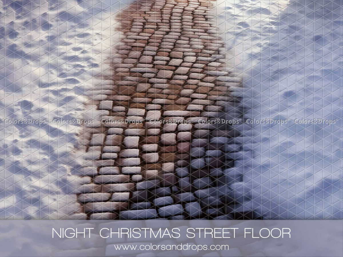 Fond et sol photo Night Christmas Street Floor – chemin pavé enneigé vu de dessus | Colors&Drops