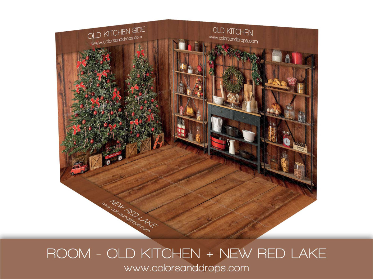 Fondo fotográfico de esquina de Navidad Old Kitchen + New Red Lake – conjunto de cocina antigua navideña con | Colors&Drops