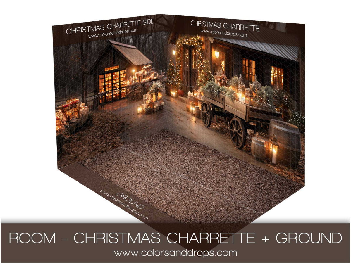 Corner photo backdrop Christmas Charrette + Ground – Christmas cart room set with earth ground | Colors&Drops