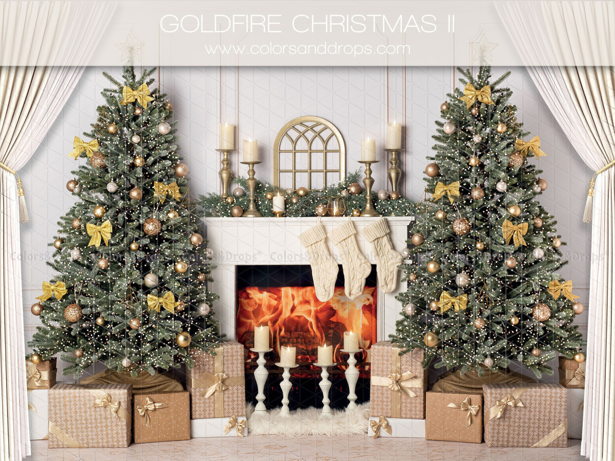Fond photo d'angle Gold Fire Christmas II + Old Carpet – salon de Noël blanc avec tapis ancien | Colors&Drops