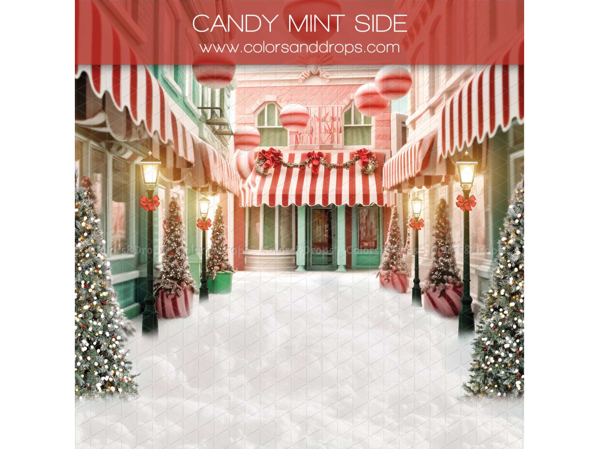 Fondo fotográfico de esquina de Navidad Candy Mint + Cottona – conjunto de tienda de golosinas navideña con | Colors&Drops