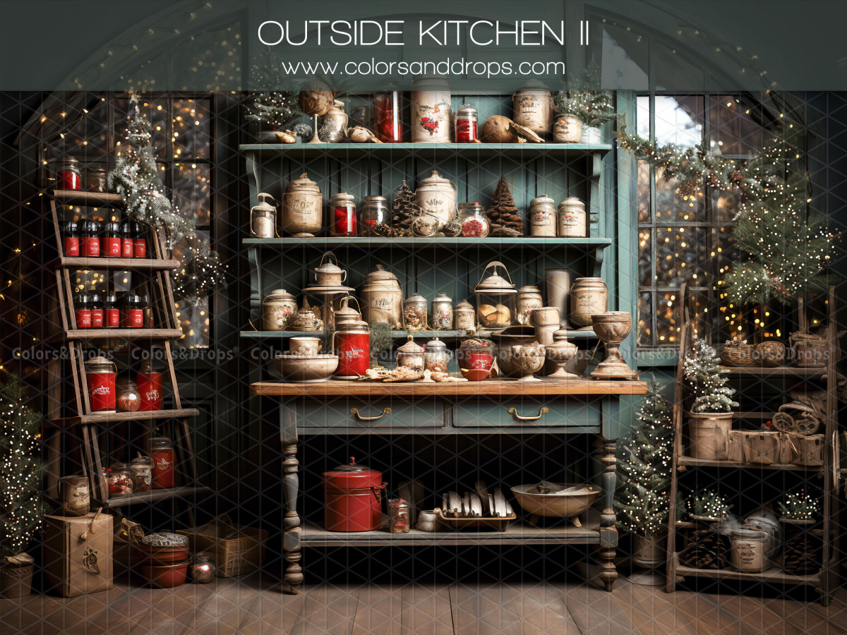 Fondo fotográfico de esquina de Navidad Outside Kitchen II + New Spring – conjunto de cocina navideña con suelo | Colors&Drops