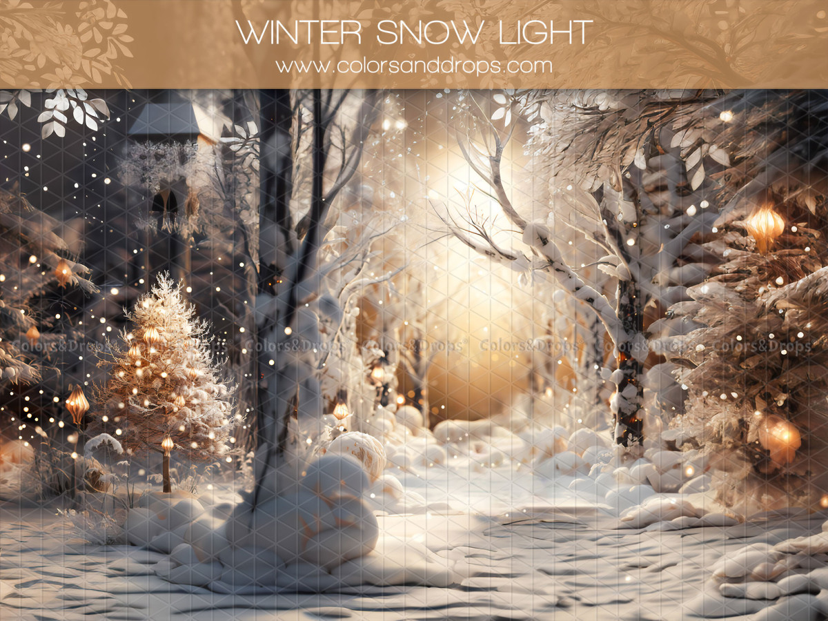 Fond photo d'angle de Noël Winter Snow Light – forêt d'hiver lumineuse avec sol de neige tassée | Colors&Drops