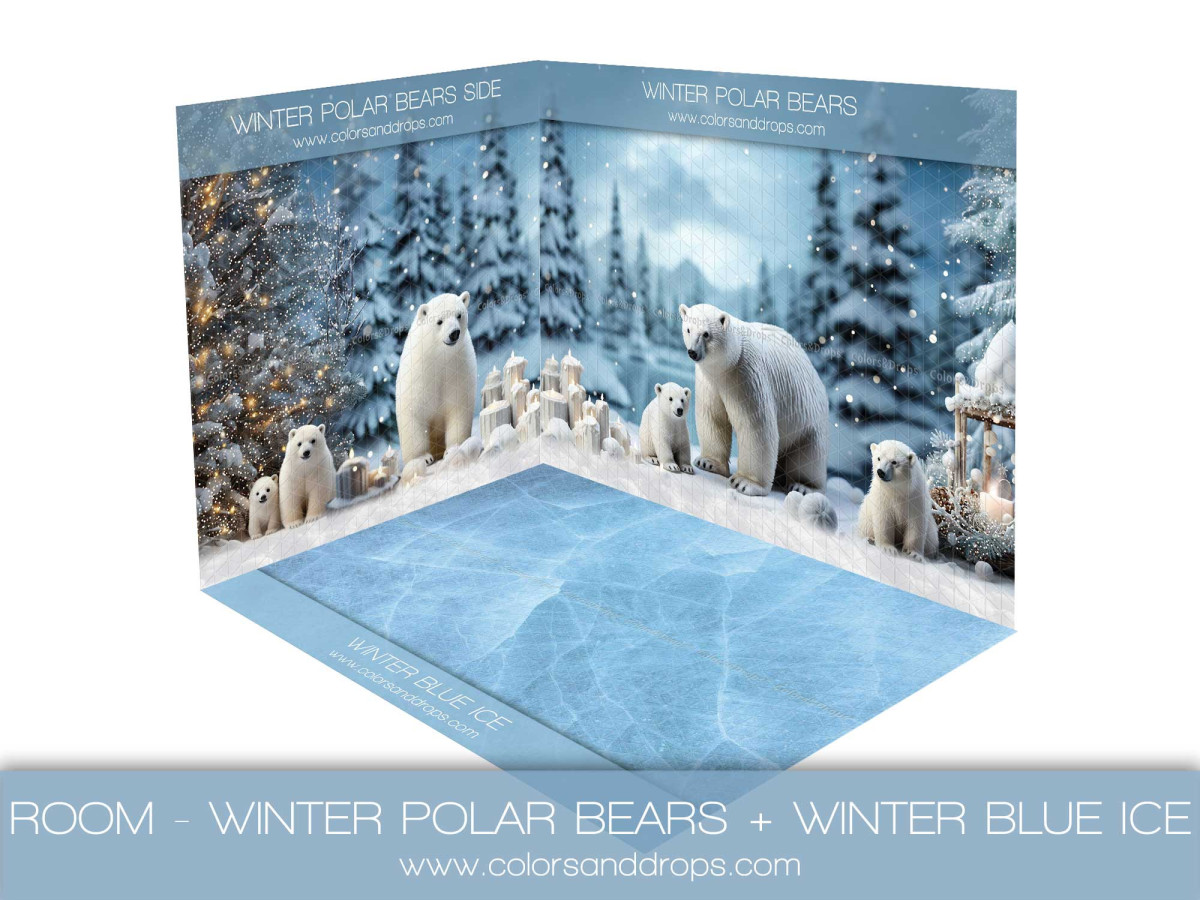 Fondo fotográfico de esquina de Navidad Winter Polar Bears + Winter Ice Blue – conjunto de osos polares con | Colors&Drops