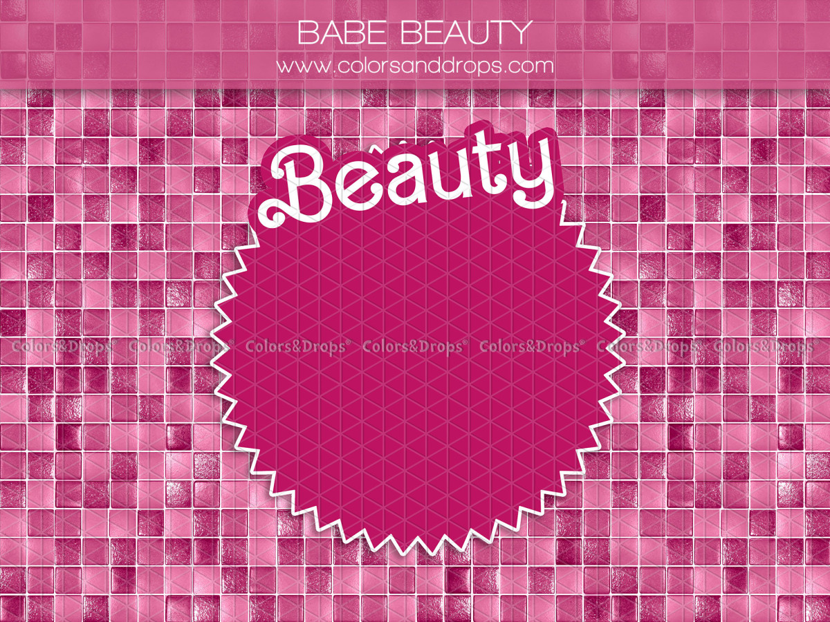 Fond photo Babe Beauty – mosaïque rose avec badge Beauty | Colors&Drops