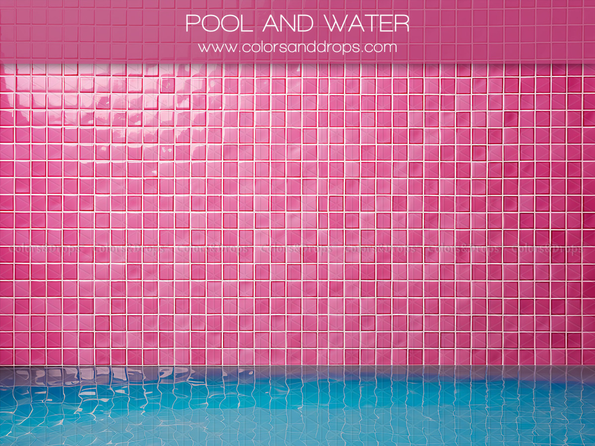 Fond photo Pool and Water – mur de carrelage rose avec bord de piscine bleu | Colors&Drops