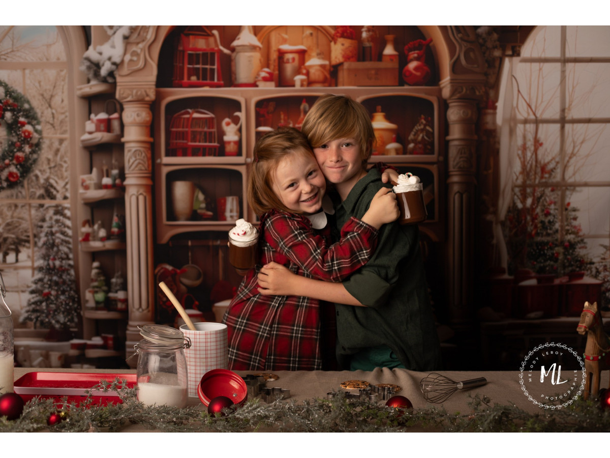 Fond photo d'angle de Noël Kuista – cuisine de Noël en bois avec sol parquet | Colors&Drops