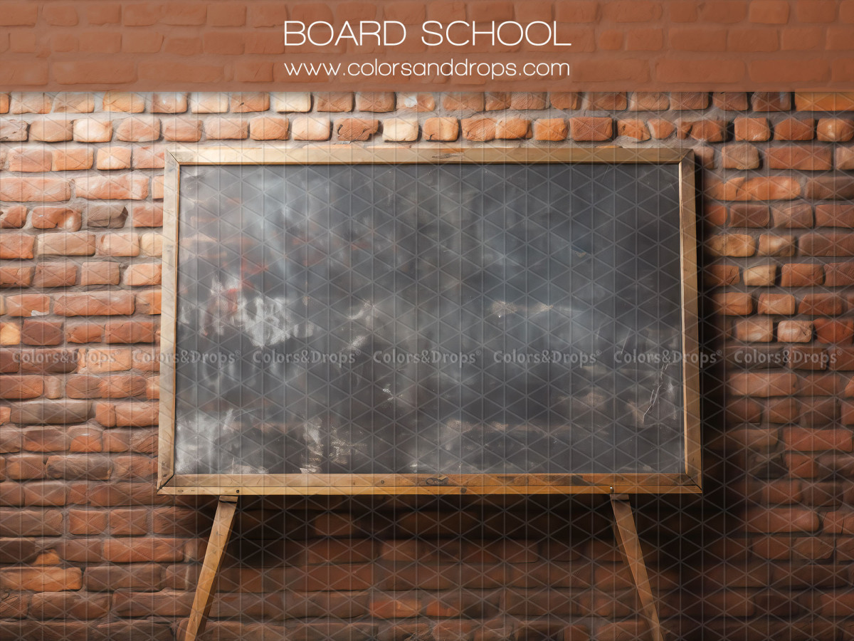 Photo backdrop Board School – blackboard on easel in front of brick wall | Colors&Drops