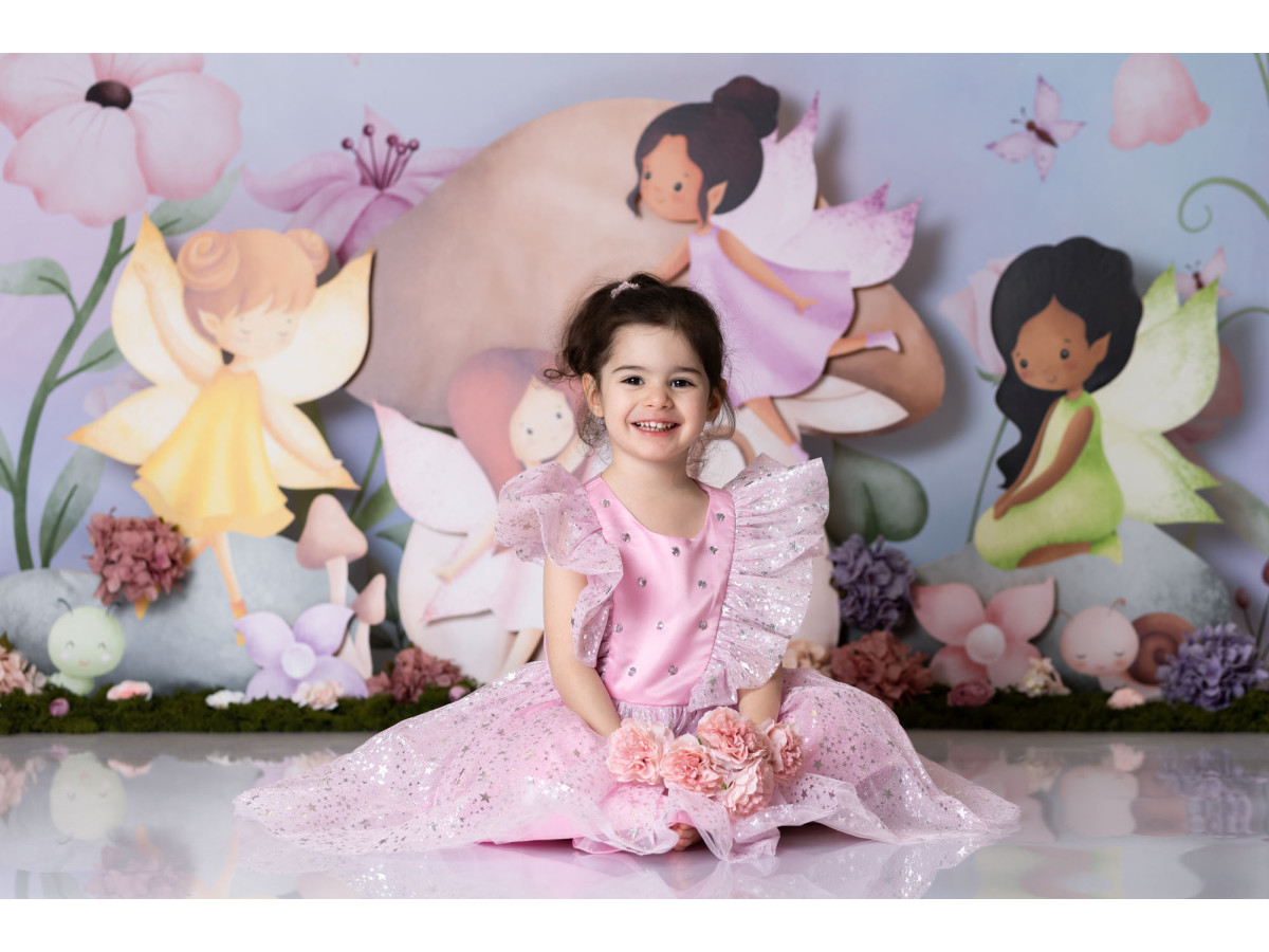 Fond photo bébé et smash cake Fee des Bois – fées des bois illustrées avec champignons et fleurs | Colors&Drops