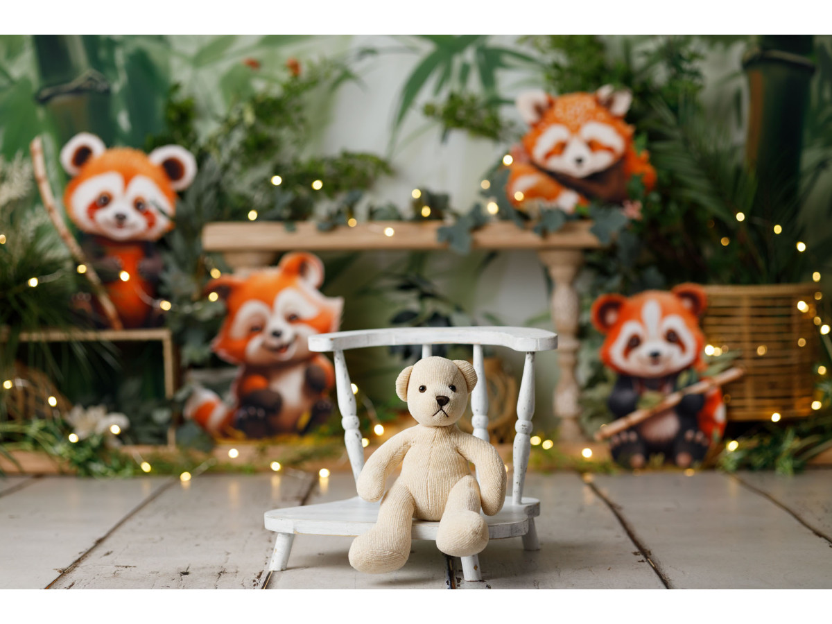 Fondo fotográfico de bebé y smash cake Panda Roux Boy – pandas rojos ilustrados en un bosque de bambú | Colors&Drops