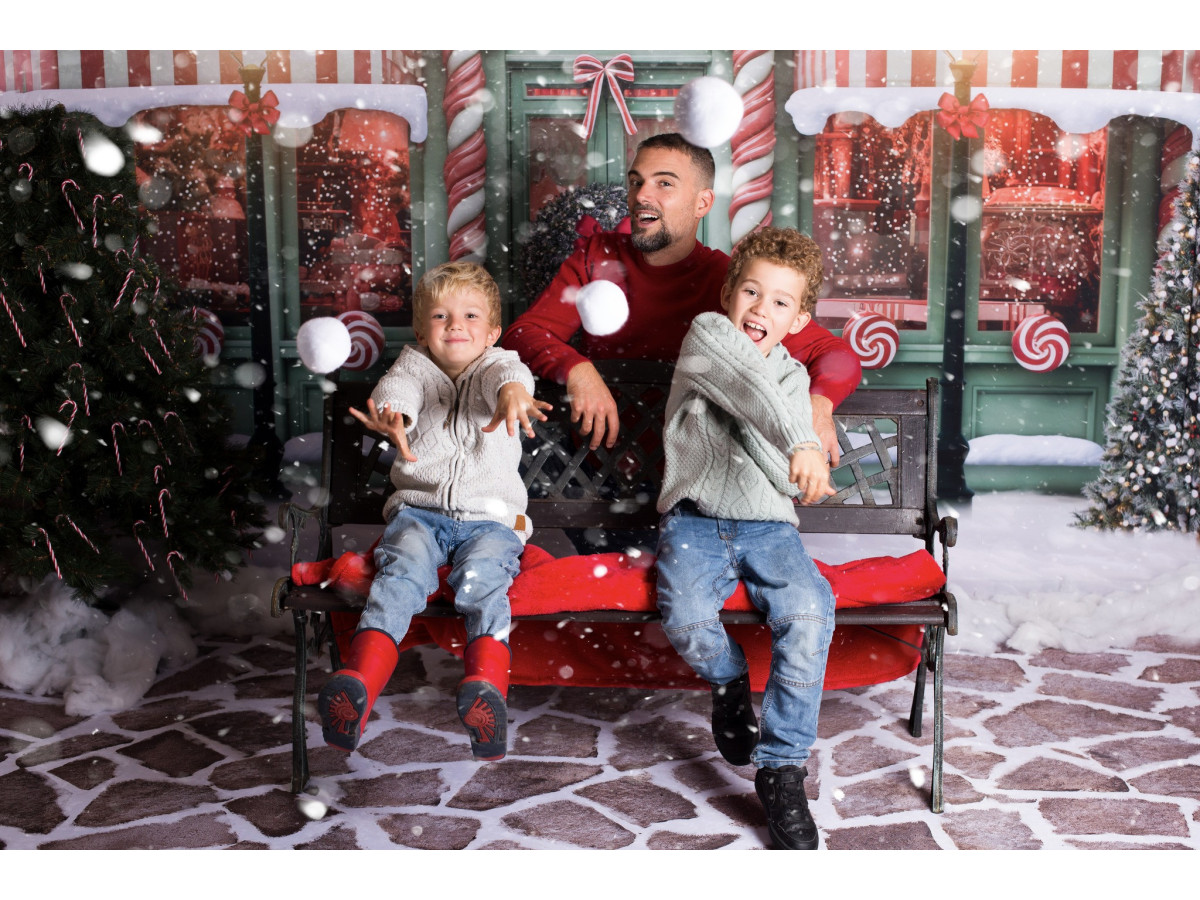 Fondo fotográfico de esquina de Navidad Candy Mint + Cottona – conjunto de tienda de golosinas navideña con | Colors&Drops