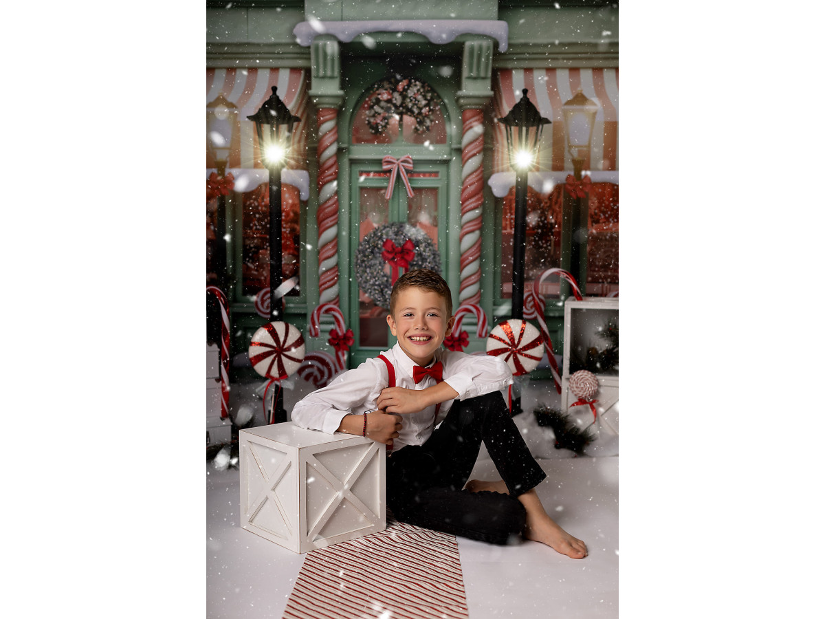 Fondo fotográfico de esquina de Navidad Candy Mint + Cottona – conjunto de tienda de golosinas navideña con | Colors&Drops