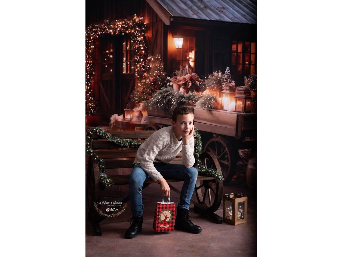 Corner photo backdrop Christmas Charrette + Ground – Christmas cart room set with earth ground | Colors&Drops