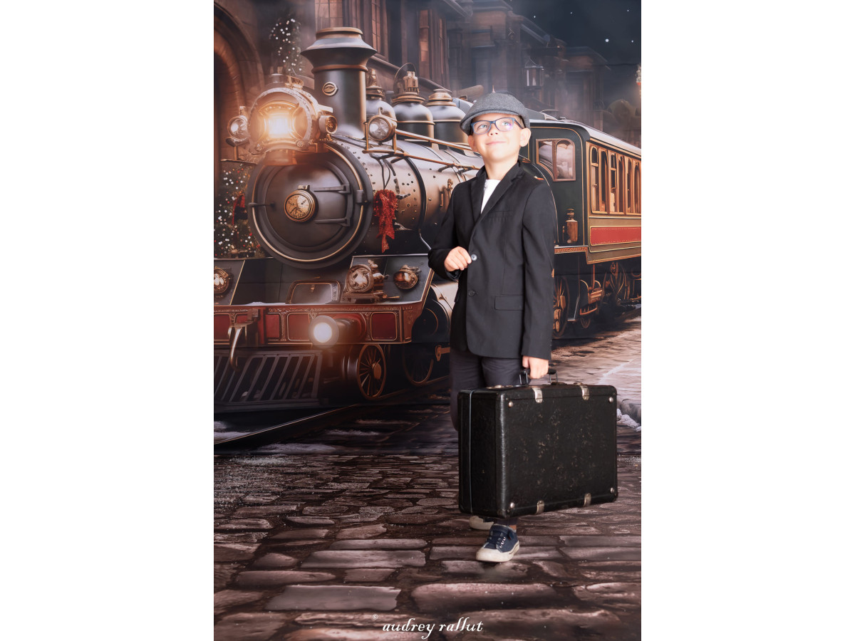 Fondo fotográfico de esquina de Navidad Locomotive + Loca Town – conjunto de locomotora navideña con suelo | Colors&Drops
