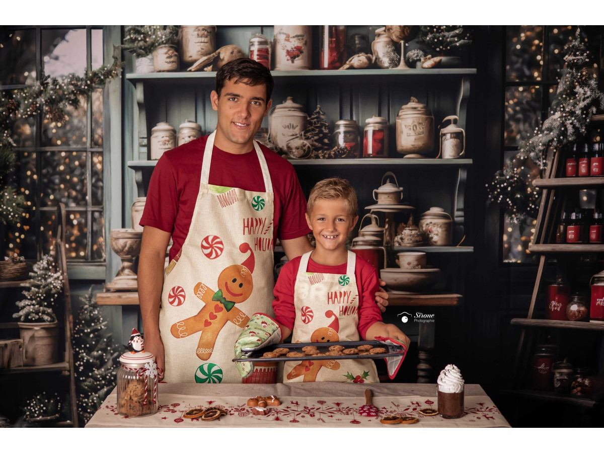Fond photo d'angle de Noël Outside Kitchen II + New Spring – cuisine de Noël avec sol bois vieilli | Colors&Drops