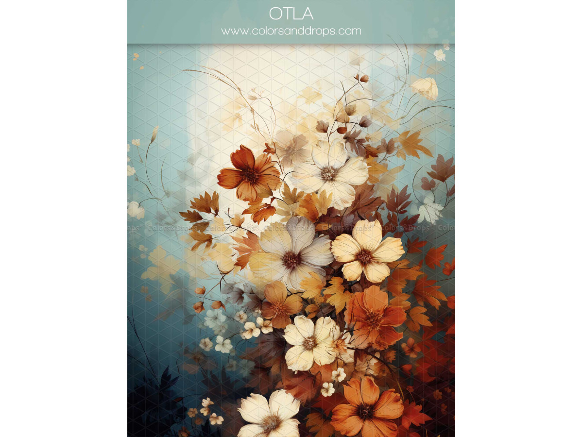 Fondo fotográfico de embarazo y retrato Otla – ramo de flores blancas y óxido sobre fondo azul claro | Colors&Drops