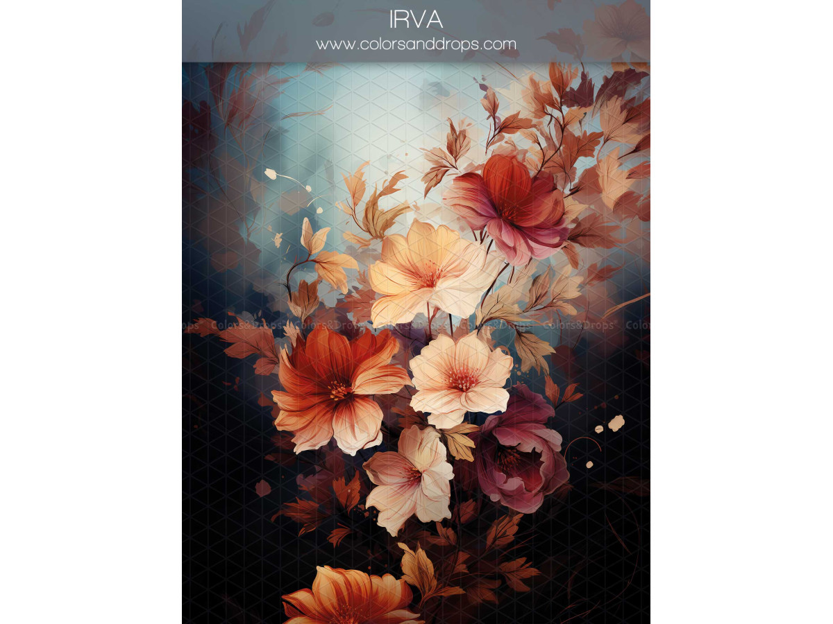 Maternity & portrait photo backdrop Irva – red and peach flowers on dark blue background | Colors&Drops