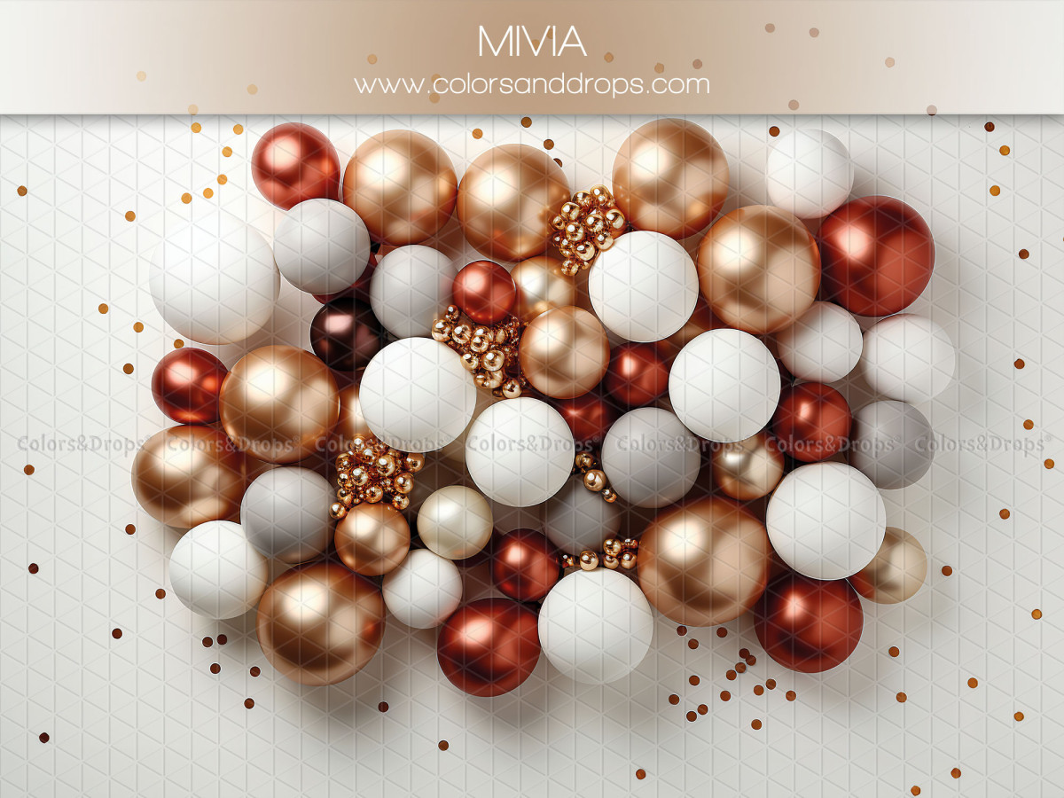 Fondo fotográfico de bebé y smash cake Mivia – globos blancos, cobrizos y rojos sobre fondo blanco | Colors&Drops
