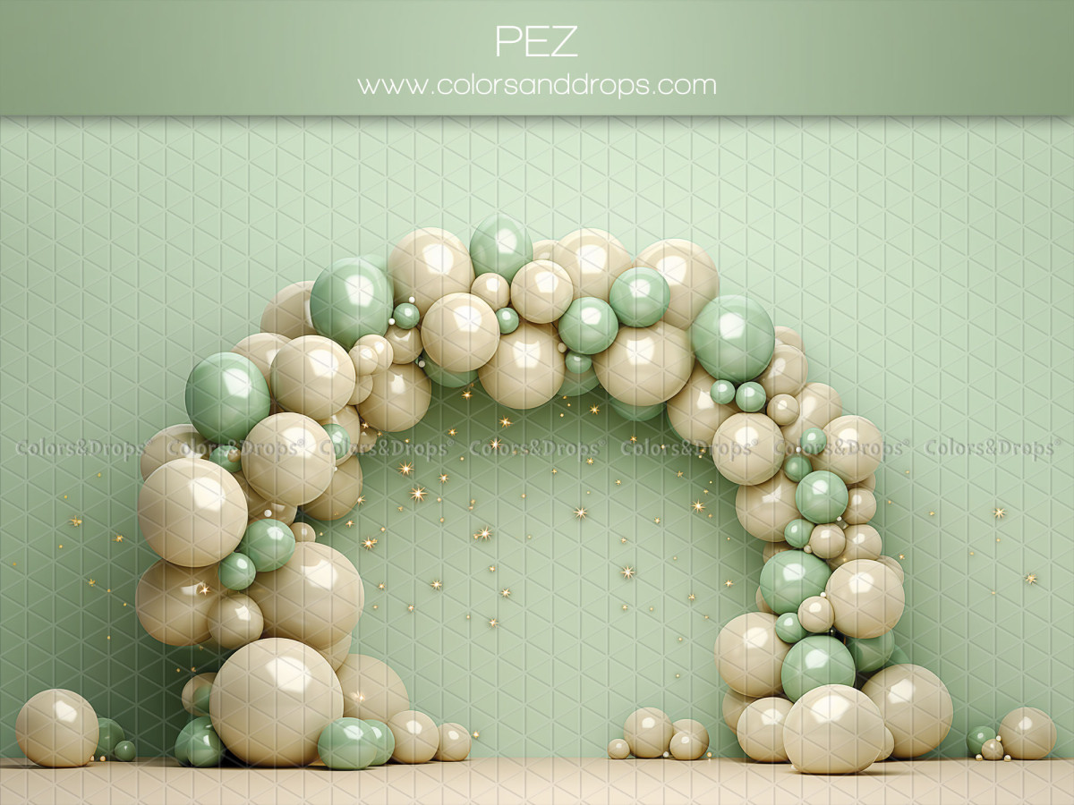 Baby & cake smash photo backdrop Pez – mint green and cream balloon arch | Colors&Drops