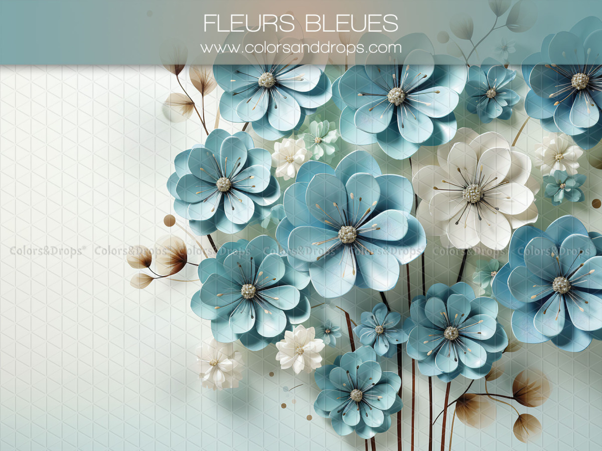 Fondo fotográfico de embarazo y retrato Fleurs Bleues – ramo de flores gigantes azules y blancas | Colors&Drops