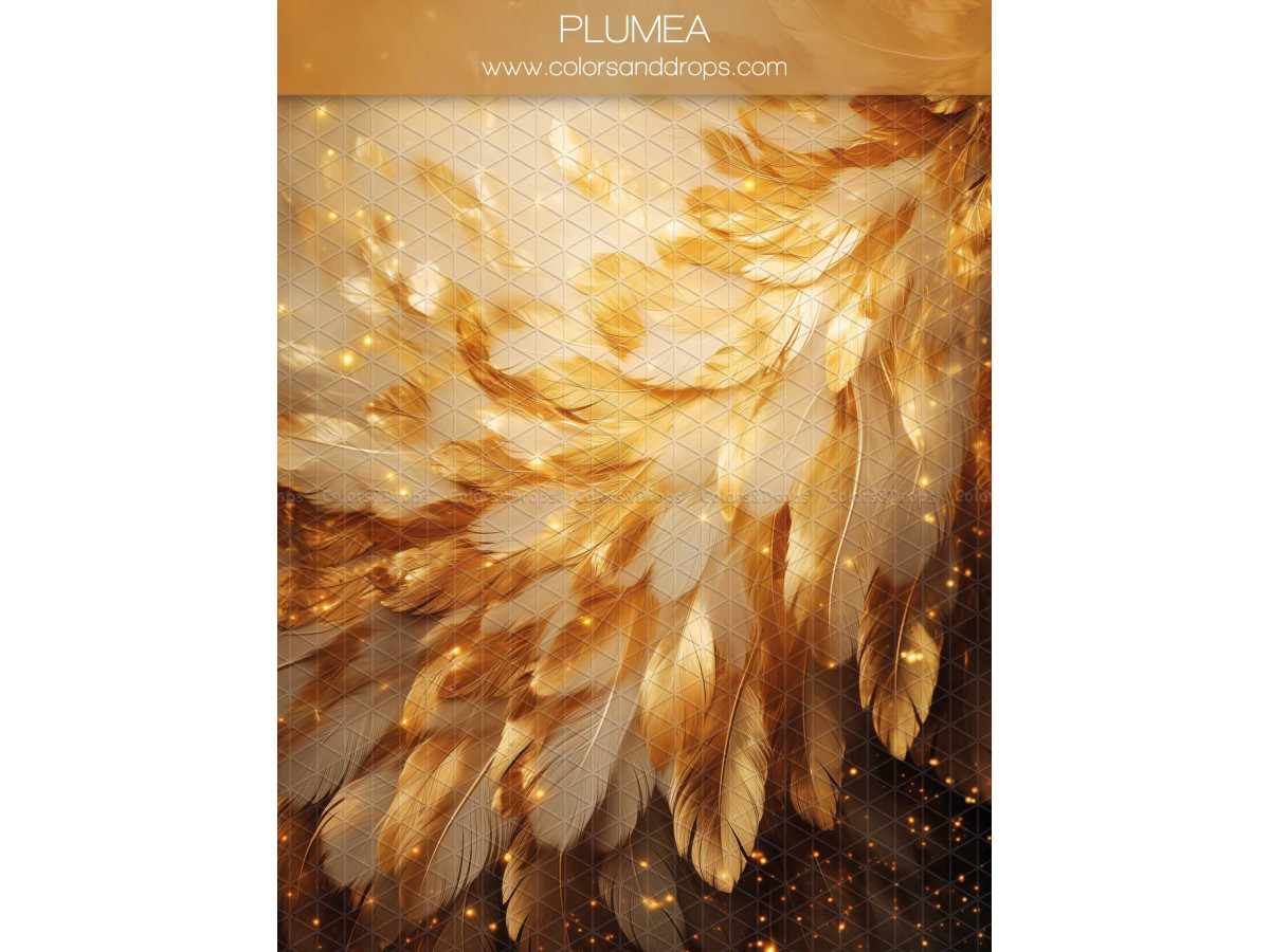 Gold textured photo backdrop Plumea – golden amber feathers on dark background | Colors&Drops