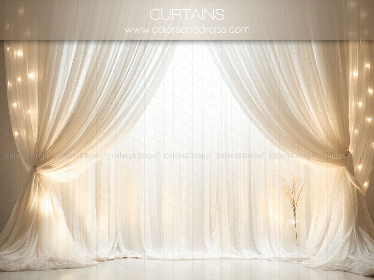 Photo backdrop Curtains – white sheer curtains with string lights | Colors&Drops