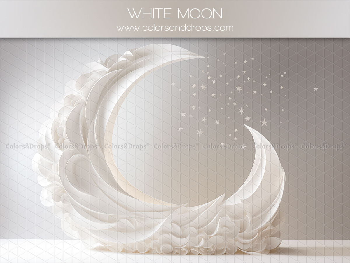 Fond photo White Moon – croissant de lune blanc avec étoiles | Colors&Drops