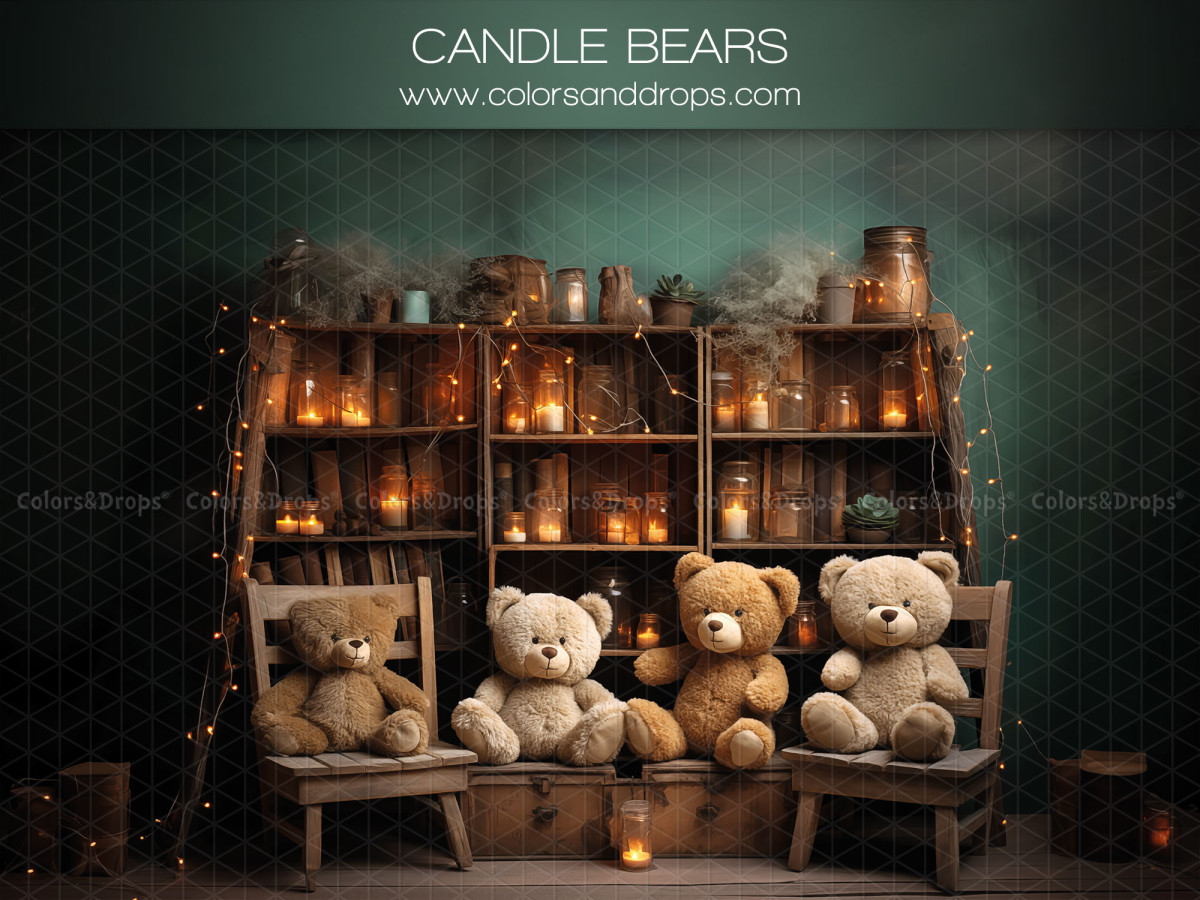 Baby & cake smash photo backdrop Candle Bears – teddy bears with candle shelves and bench | Colors&Drops
