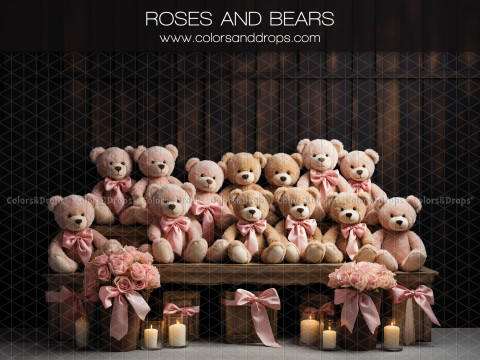 Fond photo Saint-Valentin Roses and Bears – ours en peluche avec roses et nœuds roses | Colors&Drops