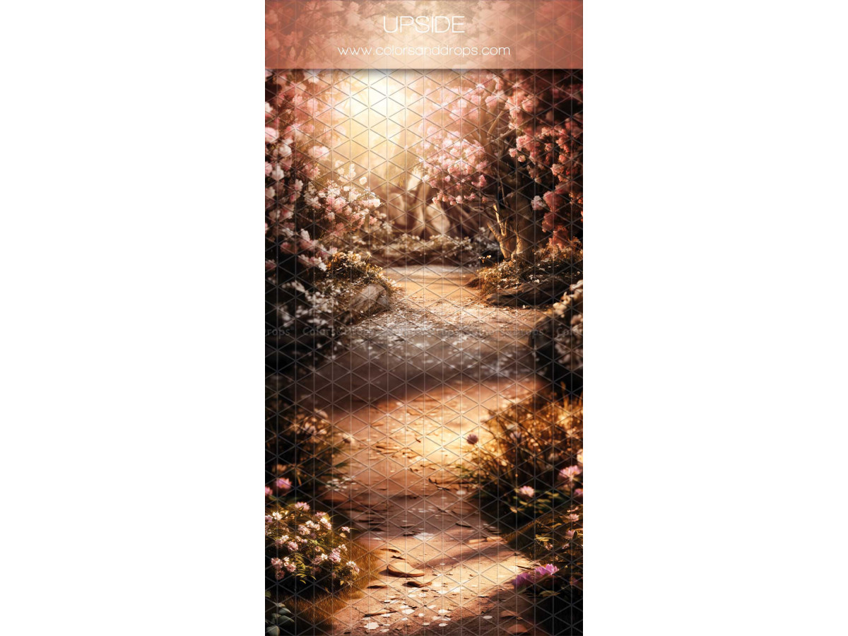 Fond photo infini avec sol Upside – sentier fleuri ensoleillé en forêt | Colors&Drops