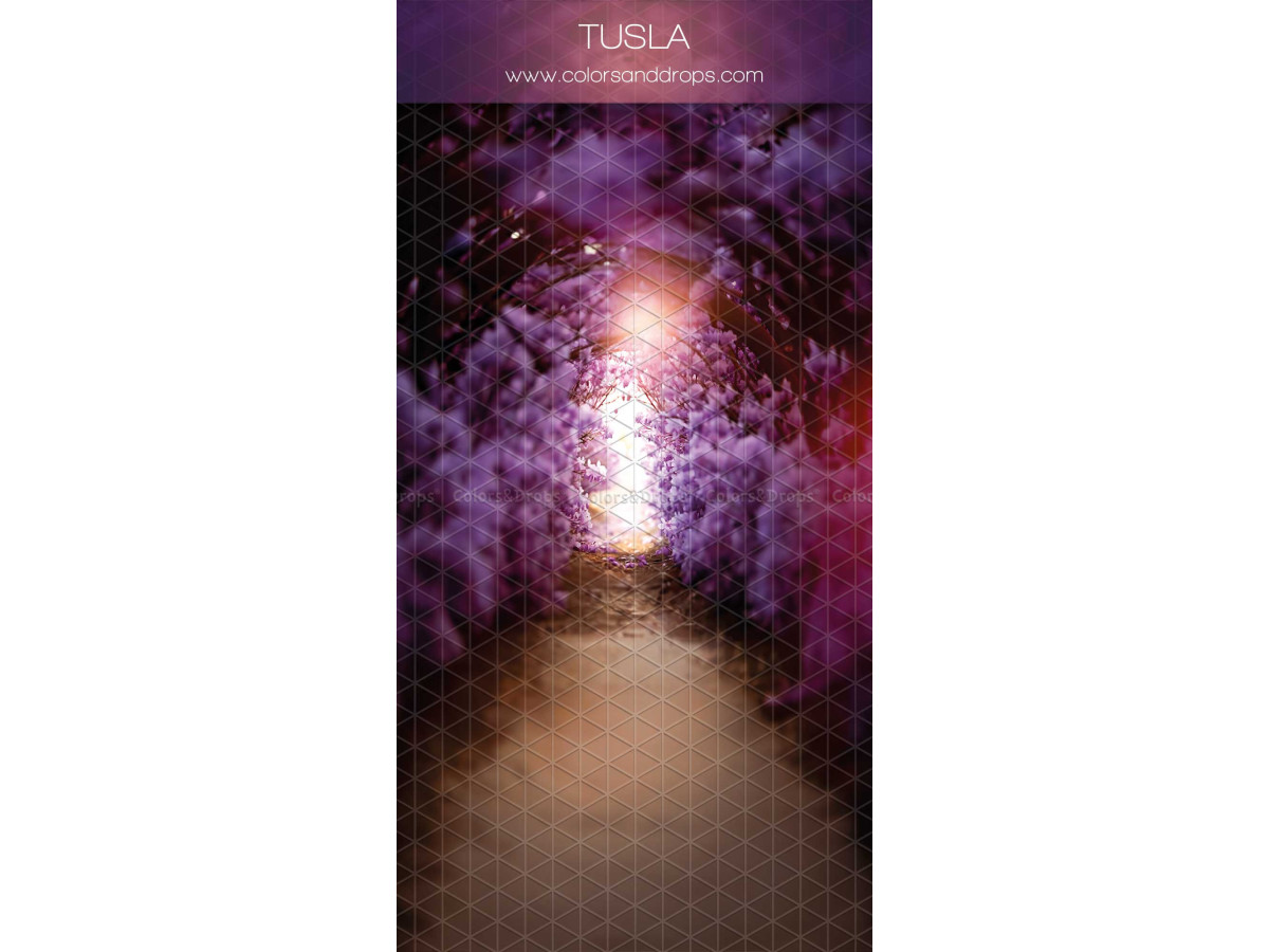 Infinity photo backdrop with floor Tusla – glowing tunnel of purple flowers | Colors&Drops