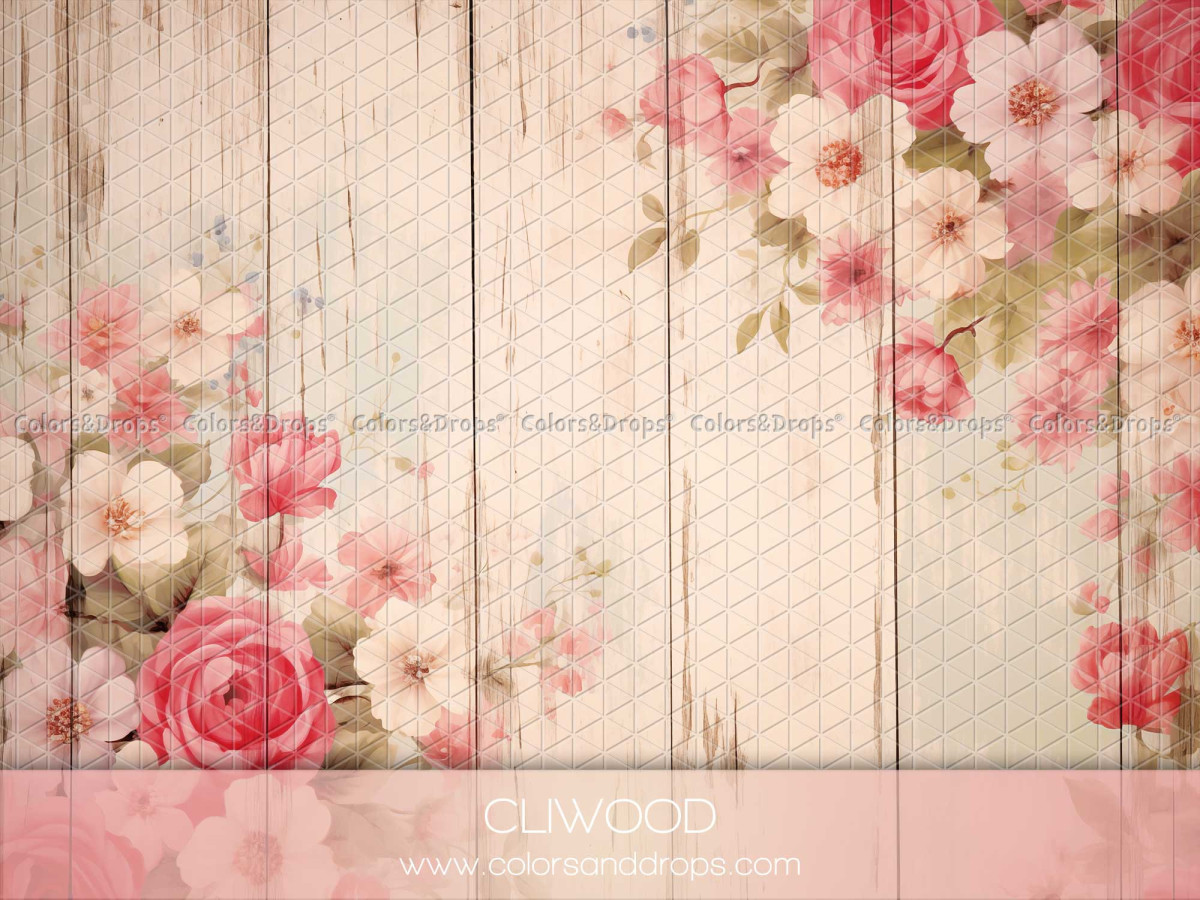 Suelo fotográfico Cliwood – madera blanca envejecida con ramos de rosas | Colors&Drops