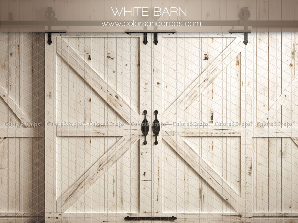 Photo backdrop White Barn – white wooden sliding barn doors | Colors&Drops